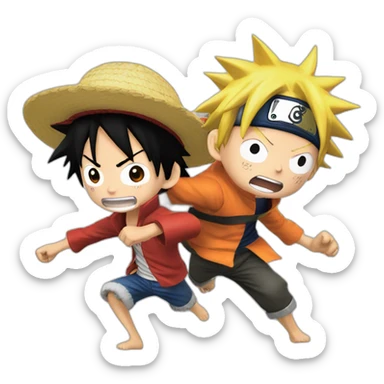 Luffy et Naruto qui se battent sticker