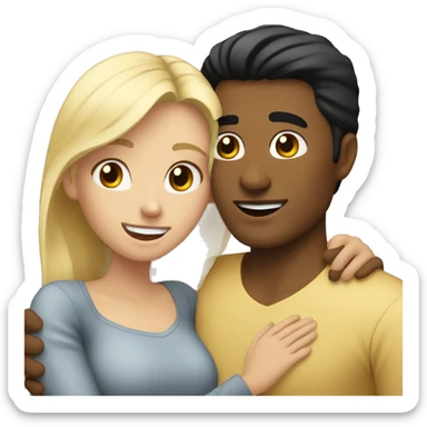 Blonde girl hugging tan man with black hair sticker
