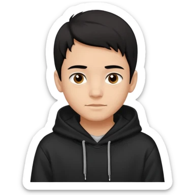 Chłopak ciemno brązowe oczy czarne włosy bluza czarna i taki bardziej żeby wyglądał na 18 latka i trochę usmiechniety sticker