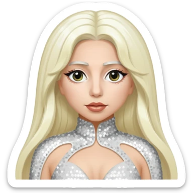 Lady Gaga with long platinum blonde hair, white sequin outfit sticker