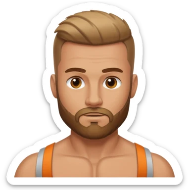 Muscular Caucasian male with tan skin, buzzed haircut, and a light brown beard. sticker