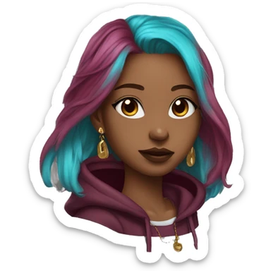 Deep pink maroon burgundy cyan dark hoodie person dyed hair and gold piercings nose piercing ear piercings sticker