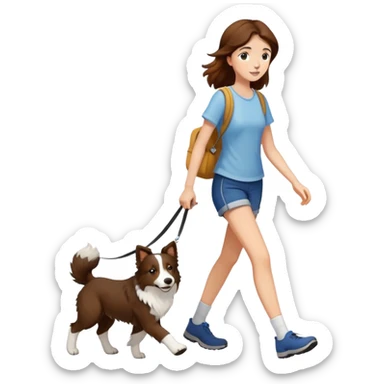 A beautiful brown-haired girl walking a Border Collie sticker