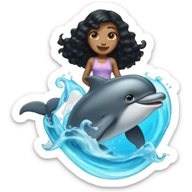 Girl with medium length black hair on a dolphin  sticker