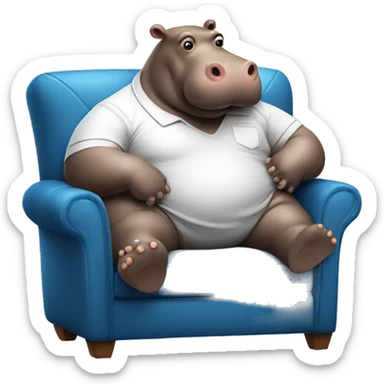 fat hippo as soccer player lying on the sofa sticker