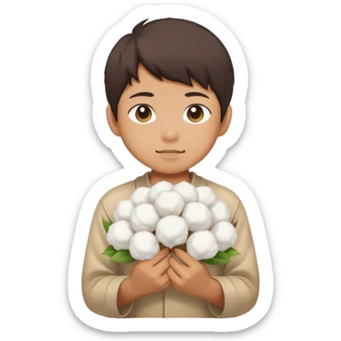 Japanese boy holding cotton sticker