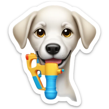dog holding a water gun sticker