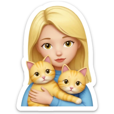 Sarışın elinde kedi olan ve hafif ruj ve rimel sürmüş sarı kedisine sarılan bir kız sticker