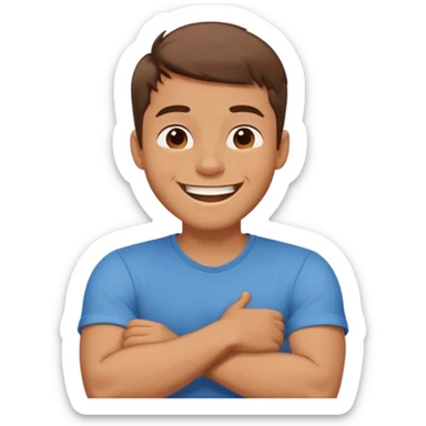 Guy with his arms crossed around neck laughing sticker
