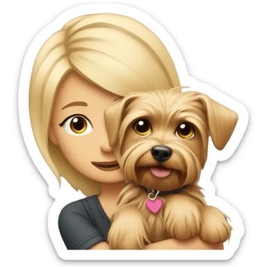 Blondie cuddles a Yorkshire terrier. sticker