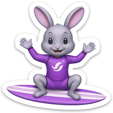 Glitter happy gray bunny purple cian surf sticker
