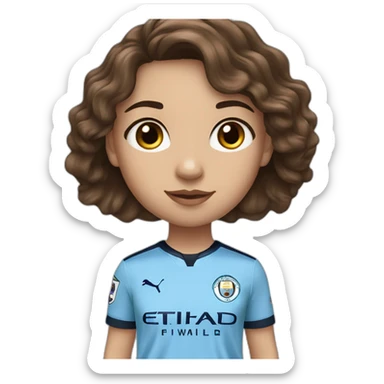 girl with short wavey brown hair and eyes wearing Manchester City football shirt sticker