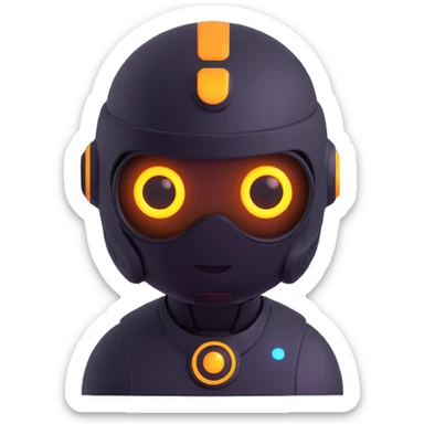 friendly futuristic AI agent emoji with glowing eyes sticker