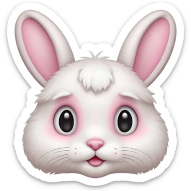 Cute emoji-style bunny with big round eyes, soft pastel colors, fluffy fur, small pink nose, simple clean design, centered, transparent background, 1:1 ratio. sticker