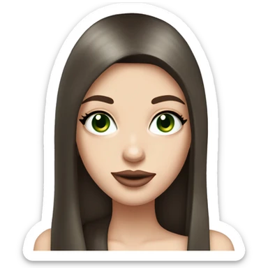 Brunette bombshell girl with long straight hair, pale skin, big pink lips and green eyes sticker