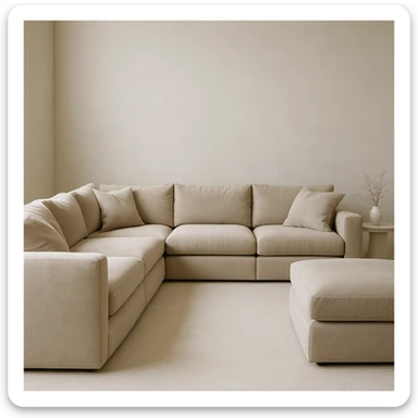 Large U-shaped sofa, plush cushions, inviting, simple setting sticker
