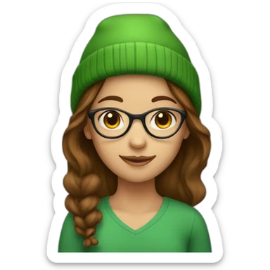 Girl with green hat brown hair and glasses sticker