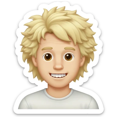White boy with blonde hair, fluffy blonde hair with crooked teeth ￼ sticker