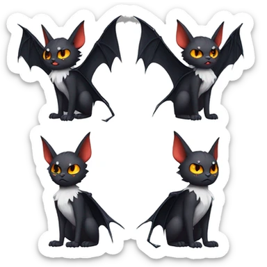 Anthro Black Cool Edgy Punk-Gothic Horned Bat-winged Litten-Bat-cat-Fakemon full body sticker