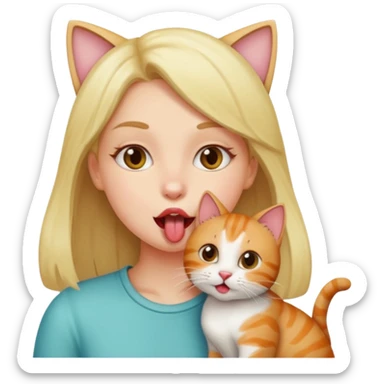 Girl licking a cat sticker