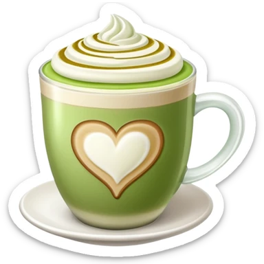 pistachio latte with heart foam art sticker