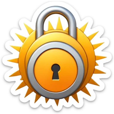 Emoji of a steel padlock snapping shut with a burst of energy lines and a rising sun silhouette behind it, symbolising tunnel vision, discipline, and a decisive new start. Bold minimal icon style, transparent background. sticker
