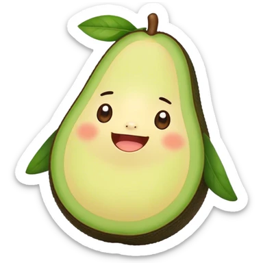 Cute Kawaii Avocado, round and cuddly, soft green with a tiny brown pit, blushing cheeks, a joyful smile, tiny arms outstretched, a warm and healthy glow! sticker