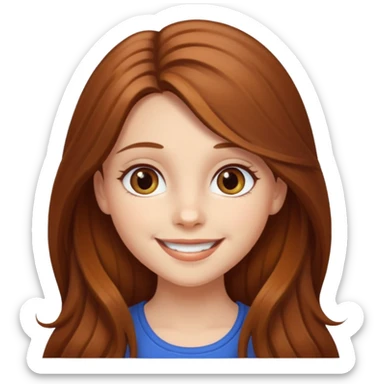 create a girl with chestnut colored long hair, hazel eyes and beautiful smile sticker