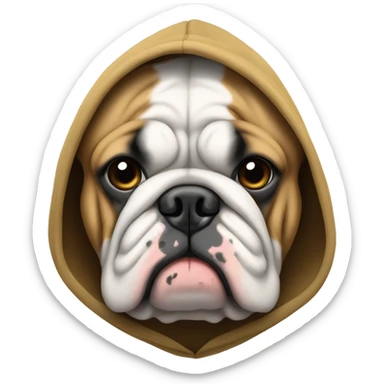 English bulldog wearing a hoodie sticker