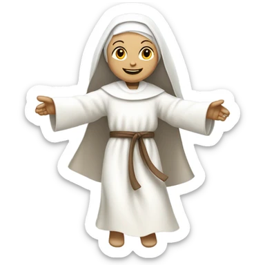 white Nun wearing white clothes with brown scapular dancing  sticker