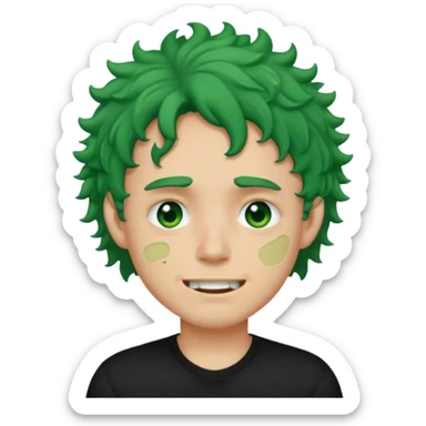 🙎🏻‍♂️com o dente serrado cabelo cacheado de cor Verde com marca de rasgo nas olheiras  sticker