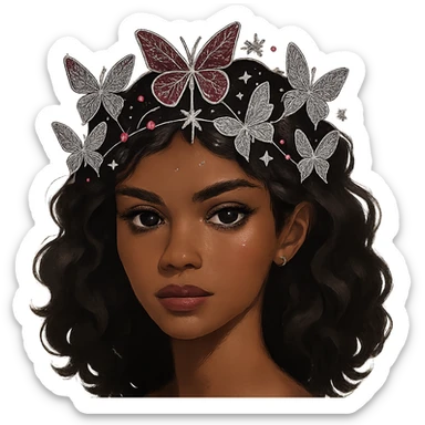 Change the butterfly crown to sapphire pink with silver butterflies and star accents, celestial and bold. Keep the background transparent. sticker