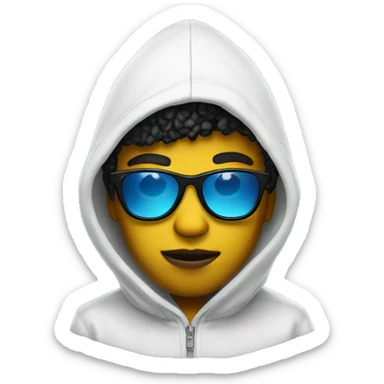 cool black boy with yellow sunglasses and white hoodie with MAC written on it in blue sticker