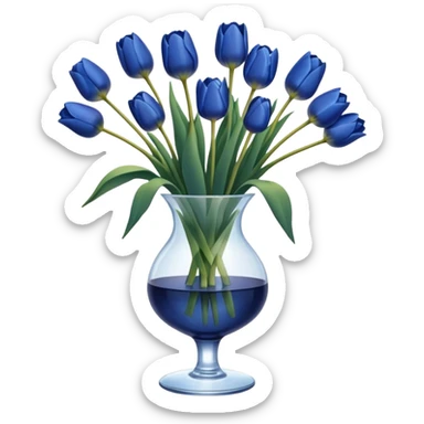 Navy blue tulips in glass vase  sticker