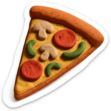 pizza slice with mushrooms and green peppers in claymation style sticker