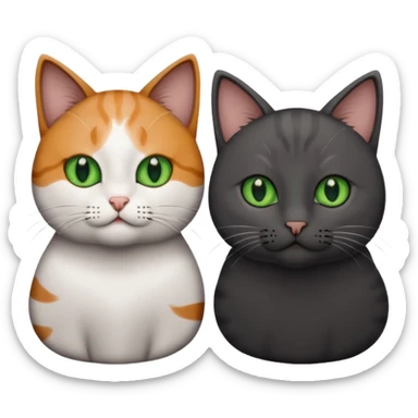 Can you make an emoji of two cats looking at each other, one black with brown eyes and the other gray with green eyes? sticker