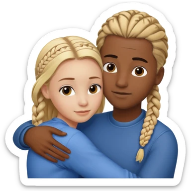 blonde girl with straight hair and medium toned guy with darn brown cornrows hair hugging sticker