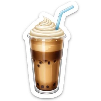 aesthetic iced coffee inside glass cup with glass straw and vanilla foam sticker