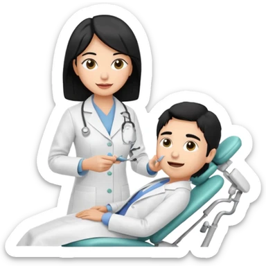 olive skin dentist with black hair working on a patient in a dental chair sticker