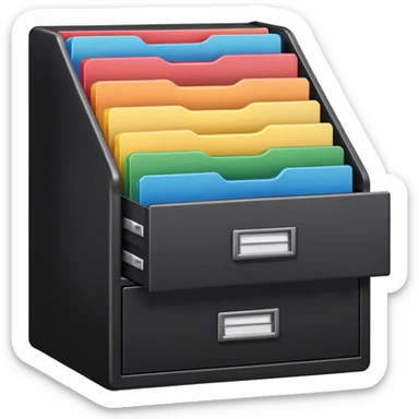 black filing cabinet with rainbow folders sticker