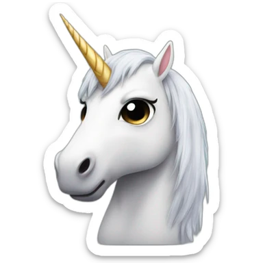Emo annoyed unicorn, black hair, sad face, broken horn sticker