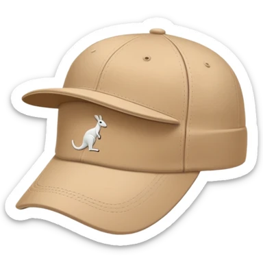 Profile view of a beige Kangol cap with classic baseball cap shape, kangaroo logo visible on the side, simple clean design, iOS emoji style sticker