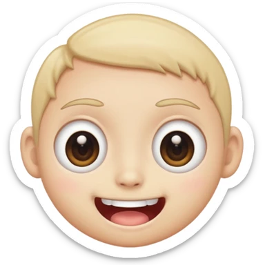 a creepy face with huge eyes and a big grin, kawaii, cute, soft, huge eyes, round mouth, mama sticker