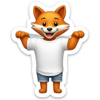 a happy Fox wearing a white shirt doing laundry and the Washing Line, The sleek silhouette of a fox head is positioned within the curve of the washing line, creating a harmonious fusion. sticker