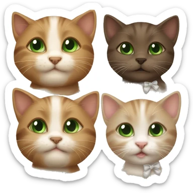 A little brown kitten with green eyes kissing a little brown kitten with brown eyes and with a white bow around the neck  sticker