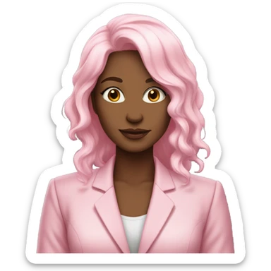 secretary-like gorgeous WHITE skin women with loose long pink hair in pink suit sticker