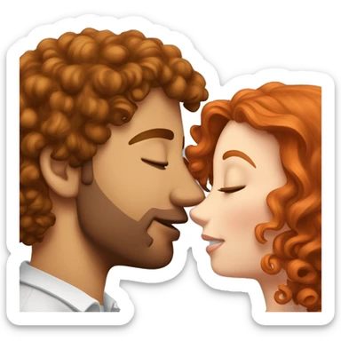 Curly man kissing redhead’s girl’s forehead sticker