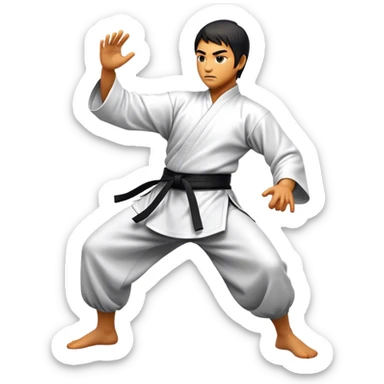 Cinematic Realistic Kung Fu Action Emoji, depicted as an epic martial arts scene with a master executing a precise move in traditional attire, rendered with fluid motion and vibrant textures under dramatic high-contrast lighting. sticker