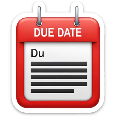Letters “due date” on a red square  sticker