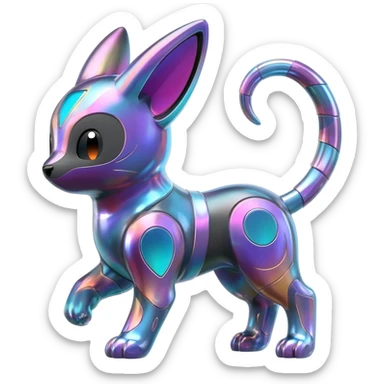 Shiny sparkly alloy gradients-colored complex epic beautiful cute kawaii Umbreon-Amaura-Sylveon-hybrid-animal-Fakémon-Pokémon-fusion sticker